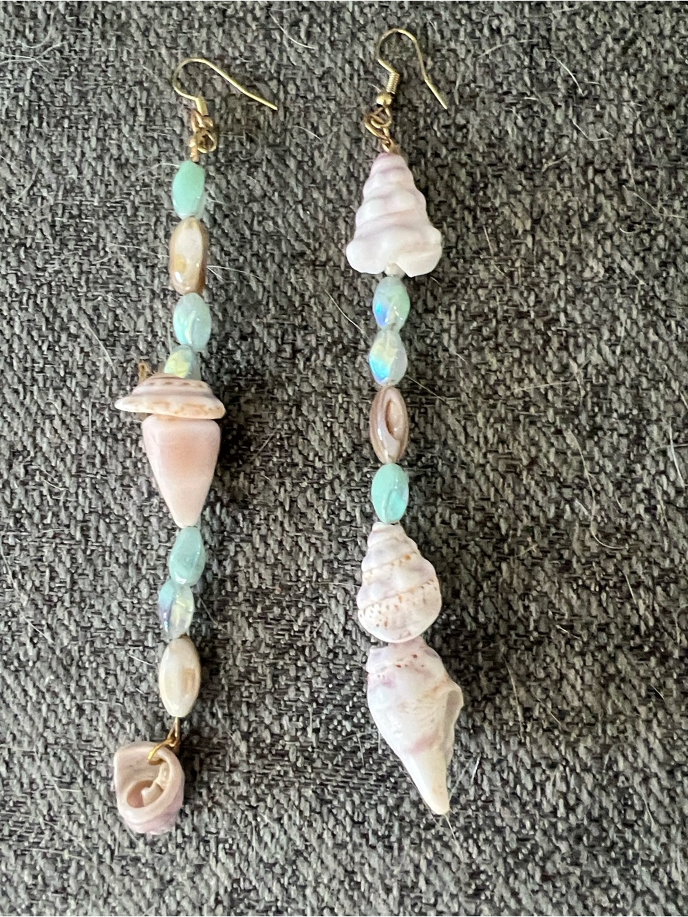 Handmade Pink and Aqua Shell Drop Earrings